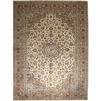 Kashan Persian Rug 11'6" x 8'2" - Semi Antique Medallion Crimson, Navy Blue Hand Knotted | front view | SKU 111660