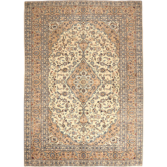 Ardakan Persian Rug 11x8 ft - Semi Antique Medallion Ivory, Beige Hand Knotted | front view | SKU 111662