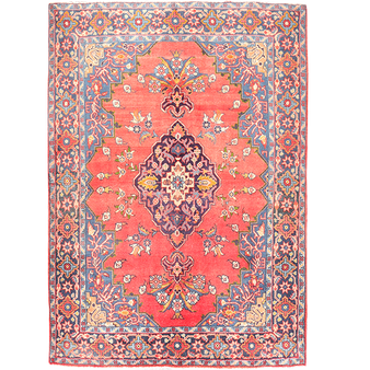 Viss Persian Rug 7x5 ft - Semi Antique Geometric Red, Beige Hand Knotted | front view | SKU 111683
