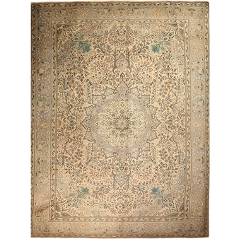 Tabriz Persian Rug 13'5" x 9'10" - Semi Antique Medallion Red, Cream Hand Knotted | front view | SKU 111685