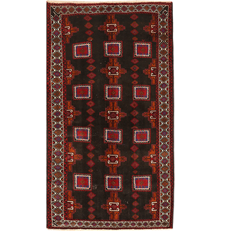 Baluch Persian Rug 8'2" x 4'5" - Semi Antique Mihrab Red, Blue Hand Knotted | front view | SKU 111686
