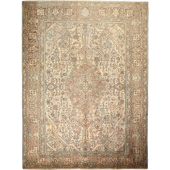 Tabriz Persian Rug 13x9 ft - Semi Antique Medallion Red, Cream Hand Knotted | front view | SKU 111687