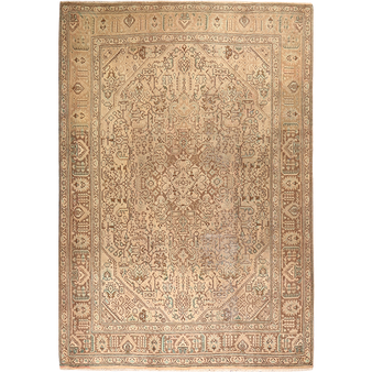 Tabriz Persian Rug 9'5" x 6'6" - Semi Antique Medallion Red, Cream Hand Knotted | front view | SKU 111688