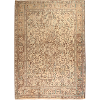 Tabriz Persian Rug 9'4" x 6'7" - Semi Antique Medallion Red, Cream Hand Knotted | front view | SKU 111689