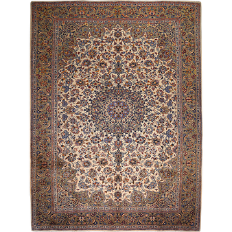Najafabad Persian Rug 12'10" x 9'5" - Semi Antique Medallion Red, Beige Hand Knotted | front view | SKU 111709