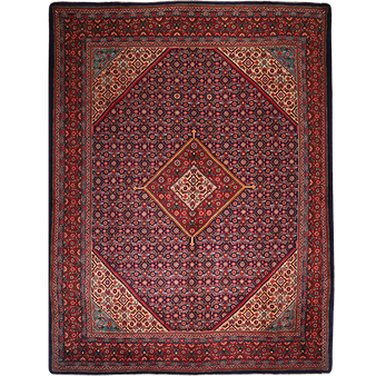 Arak Persian Rug 13'1" x 9'10" - Semi Antique Medallion Crimson, Red Hand Knotted | front view | SKU 111710