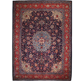 Mahal Persian Rug 13'6" x 10'0" - Semi Antique Medallion Ivory, Pink Hand Knotted | front view | SKU 111713