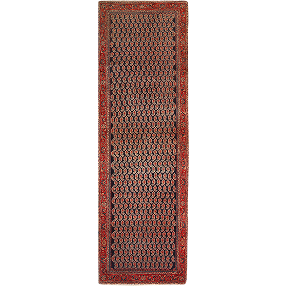 Arak Persian Rug 10x3 ft - Semi Antique Medallion Crimson, Red Hand Knotted | front view | SKU 111717