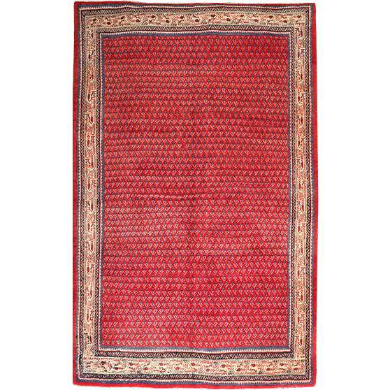Arak Persian Rug 10x6 ft - Semi Antique Herati (Mahi), Diamond Lattice Crimson, Cream, Navy Blue Hand Knotted | front view | SKU 111718