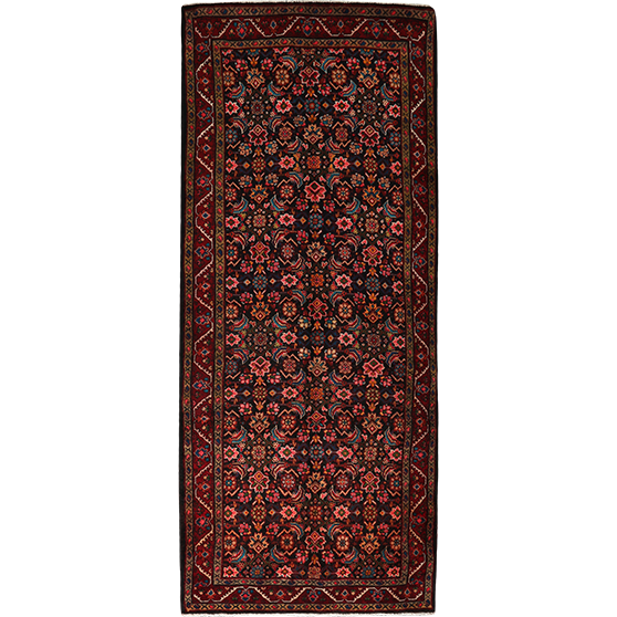 Farahan Persian Rug 10'0" x 3'11" - Semi Antique Medallion Red, Green Hand Knotted | front view | SKU 111719