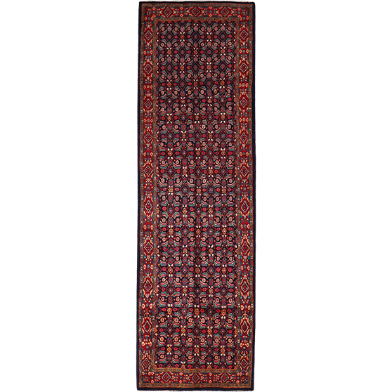 Mahal Persian Rug 12'3" x 3'7" - Semi Antique Medallion Ivory, Pink Hand Knotted | front view | SKU 111725