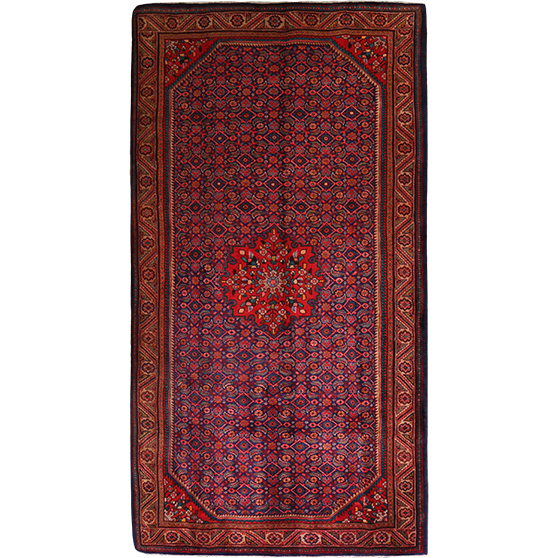 Mahal Persian Rug 10x5 ft - Semi Antique Medallion Ivory, Pink Hand Knotted | front view | SKU 111728
