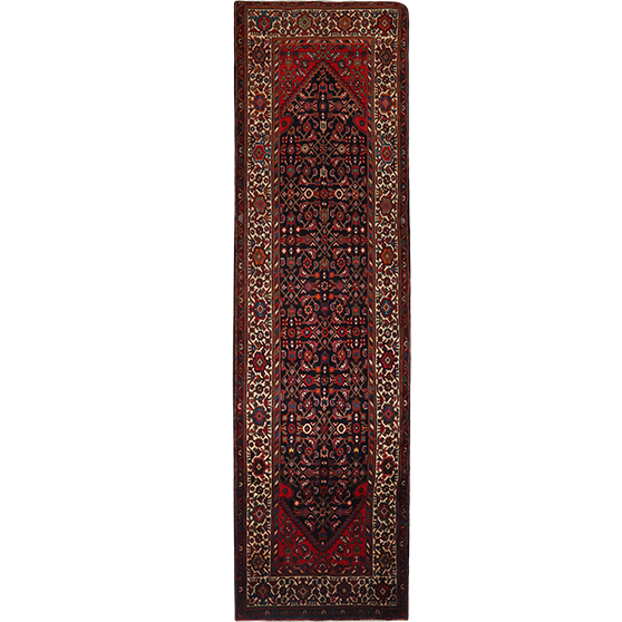 Farahan Persian Rug 13'9" x 3'6" - Antique Medallion Red, Green Hand Knotted | front view | SKU 111729
