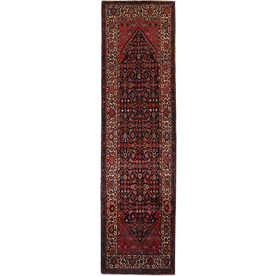 Farahan Persian Rug 13'11" x 3'7" - Antique Medallion Red, Green Hand Knotted | front view | SKU 111730