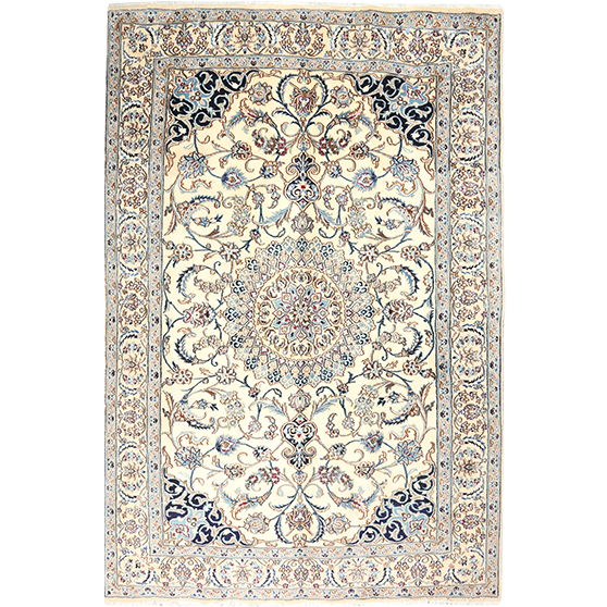 Nain Persian Rug 9'11" x 6'6" - Semi Antique Medallion Cream, Beige Hand Knotted | front view | SKU 111801