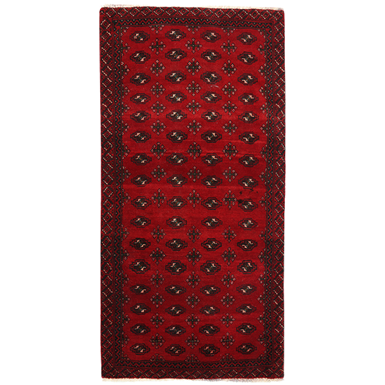 Baluch Persian Rug 4x2 ft - Semi Antique Mihrab Red, Blue Hand Knotted | front view | SKU 111830