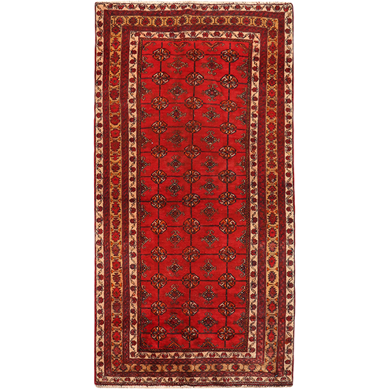 Baluch Persian Rug 6x3 ft - Semi Antique Mihrab Red, Blue Hand Knotted | front view | SKU 111832