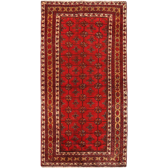 Baluch Persian Rug 6'10" x 3'7" - Semi Antique Mihrab Red, Blue Hand Knotted | front view | SKU 111832