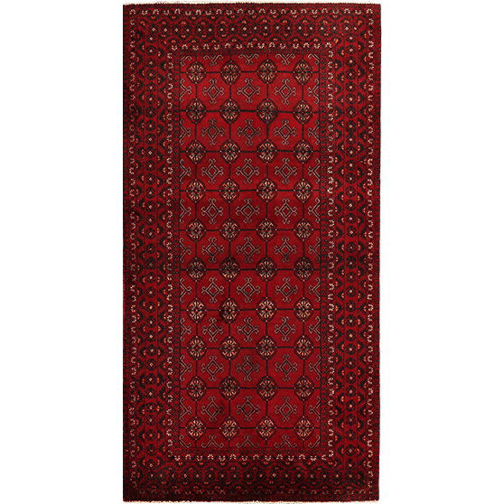 Baluch Persian Rug 6'11" x 3'7" - Semi Antique Mihrab Red, Blue Hand Knotted | front view | SKU 111834