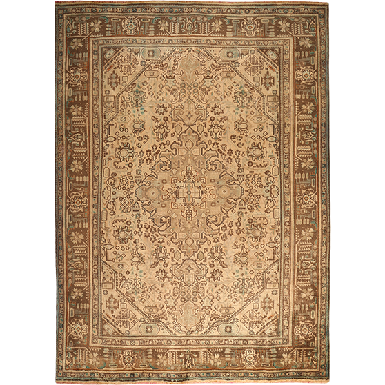 Tabriz Persian Rug 11'8" x 8'1" - Semi Antique Medallion Red, Cream Hand Knotted | front view | SKU 111900