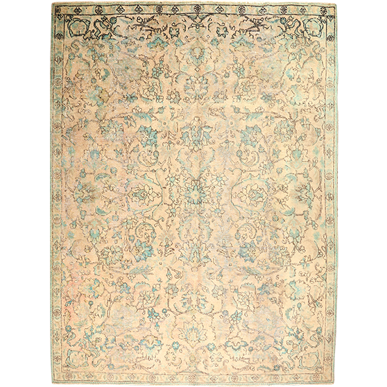 Tabriz Persian Rug 10'11" x 7'10" - Semi Antique Medallion Red, Cream Hand Knotted | front view | SKU 111907