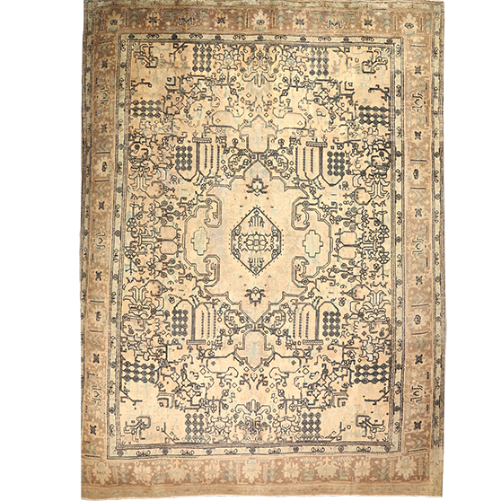 Tabriz Persian Rug 12x9 ft - Semi Antique Medallion Red, Cream Hand Knotted | front view | SKU 111908