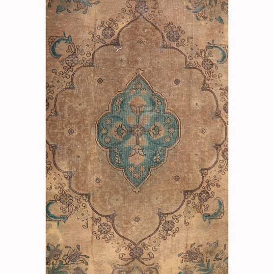 Tabriz Persian Rug 12x9 ft - Semi Antique Medallion Red, Cream Hand Knotted | front view | SKU 111909