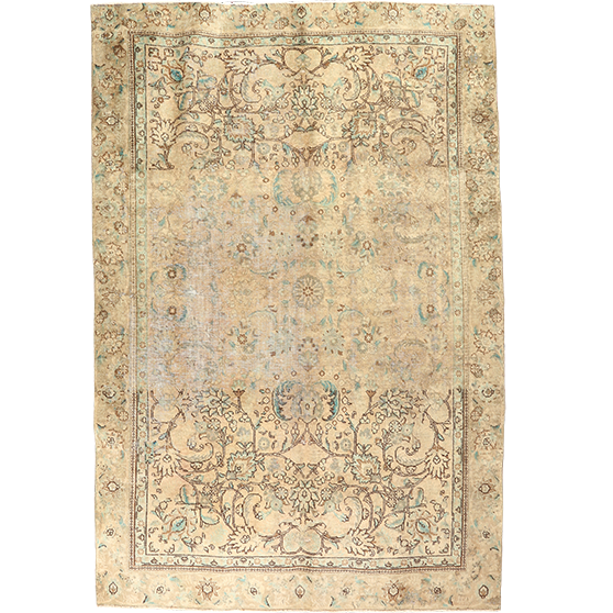 Tabriz Persian Rug 9'0" x 6'3" - Semi Antique Medallion Red, Cream Hand Knotted | front view | SKU 111912