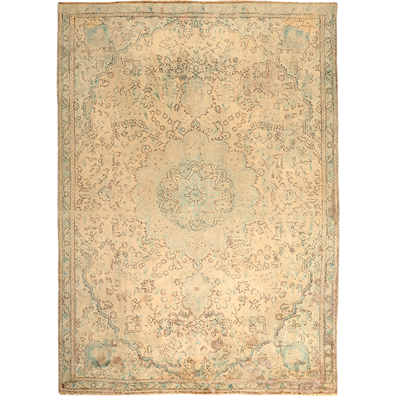 Tabriz Persian Rug 10'6" x 7'2" - Semi Antique Medallion Red, Cream Hand Knotted | front view | SKU 111914