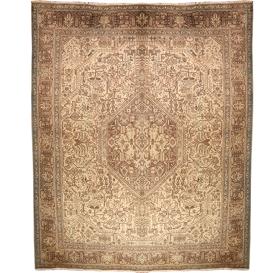 Azarshahr Persian Rug 12x9 ft - Semi Antique Medallion Red, Cream Hand Knotted | front view | SKU 111915