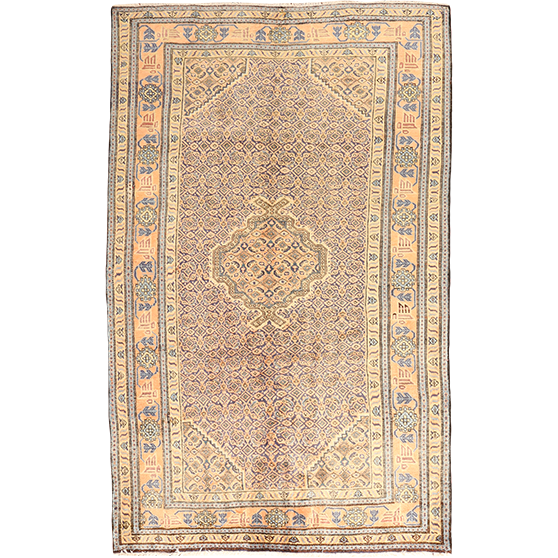 Ardabil Persian Rug 8'6" x 5'1" - Semi Antique Medallion Turquoise, White Hand Knotted | front view | SKU 111917