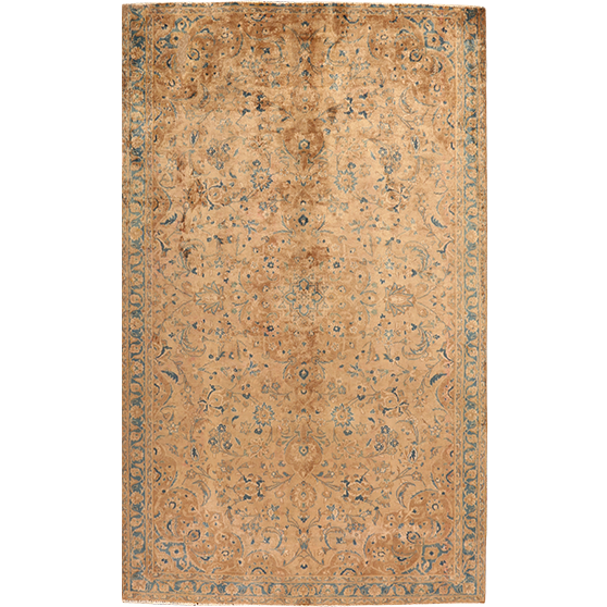 Kashan Persian Rug 8'0" x 4'10" - Semi Antique Medallion Crimson, Navy Blue Hand Knotted | front view | SKU 111923