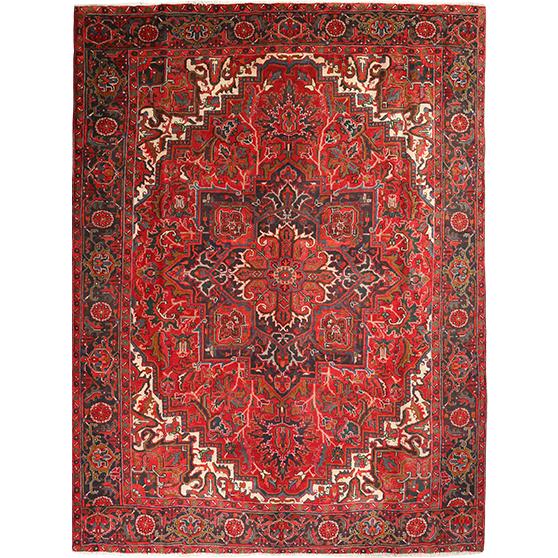 Heriz Persian Rug 10'9" x 8'2" - Semi Antique Medallion Red, Brown Hand Knotted | front view | SKU 111924