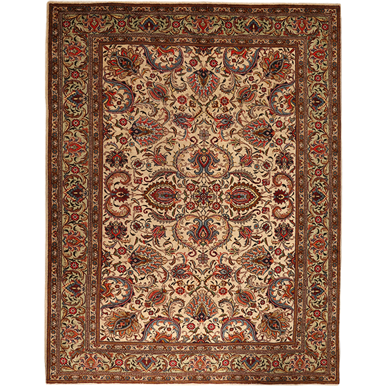 Tabriz Persian Rug 10'1" x 7'10" - Semi Antique Medallion Red, Cream Hand Knotted | front view | SKU 111925