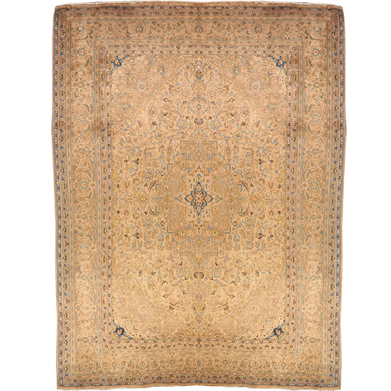 Sabzevar Persian Rug 13'2" x 9'7" - Semi Antique Medallion Crimson, Beige Hand Knotted | front view | SKU 111936