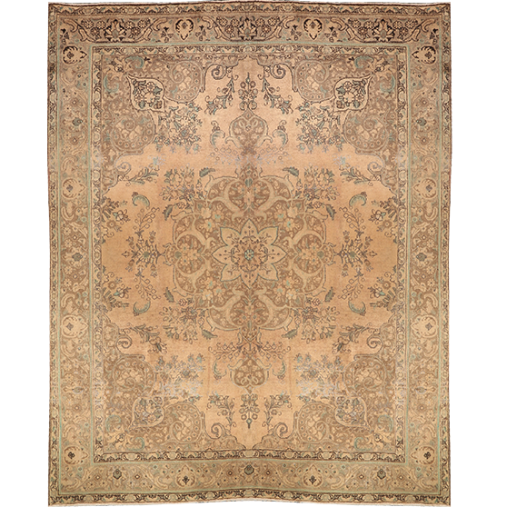 Tabriz Persian Rug 12'10" x 9'8" - Semi Antique Medallion Red, Cream Hand Knotted | front view | SKU 111939