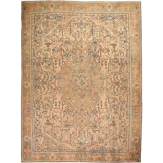 Tabriz Persian Rug 10'10" x 7'10" - Semi Antique Medallion Red, Cream Hand Knotted | front view | SKU 111941