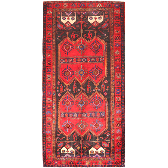Bijar Persian Rug 10'7" x 5'1" - Semi Antique Medallion Crimson, Navy Blue Hand Knotted | front view | SKU 111953