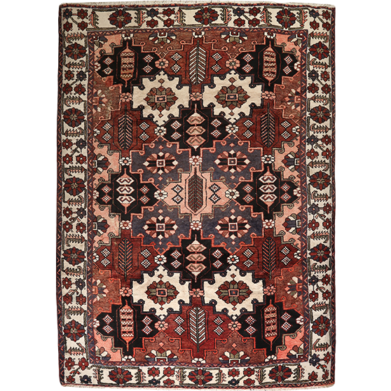 Bakhtiari Persian Rug 9'8" x 7'1" - Semi Antique Medallion Blue, Crimson Hand Knotted | front view | SKU 111954