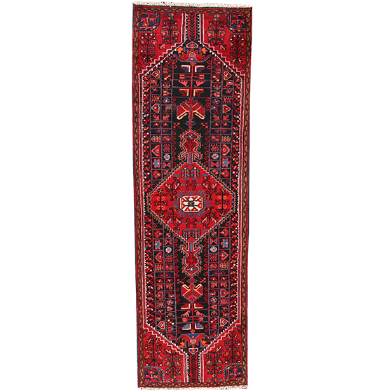 Tuyserkan Persian Rug 8'10" x 2'7" - Semi Antique Medallion Navy Blue, Blue Hand Knotted | front view | SKU 112001