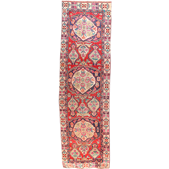 Ardabil Persian Rug 12x3 ft - Semi Antique Medallion Turquoise, White Hand Knotted | front view | SKU 112002