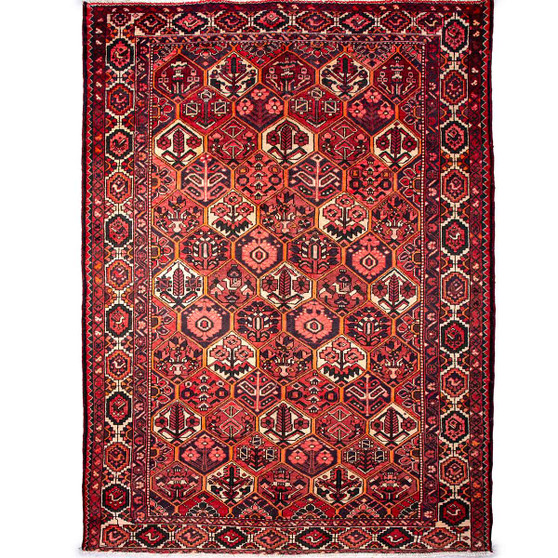 Bakhtiari Persian Rug 9'10" x 7'1" - Semi Antique Medallion Blue, Crimson Hand Knotted | front view | SKU 111310