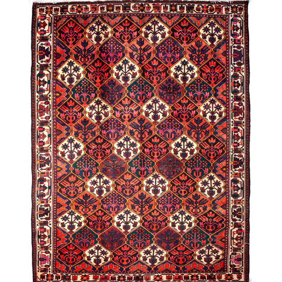 Bakhtiari Persian Rug 9'10" x 6'11" - Semi Antique Medallion Blue, Crimson Hand Knotted | front view | SKU 111328