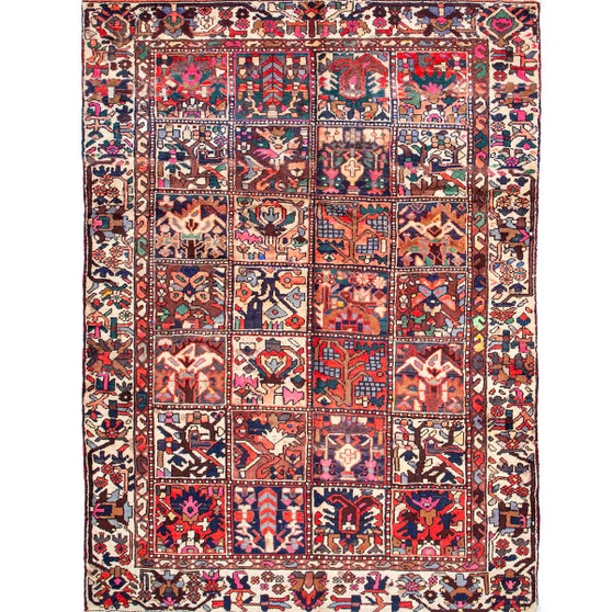 Bakhtiari Persian Rug 6'9" x 4'7" - Semi Antique Medallion Blue, Crimson Hand Knotted | front view | SKU 111410