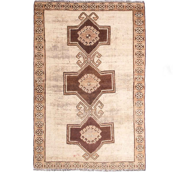 Shiraz Persian Rug 6'9" x 4'4" - Semi Antique Geometric Blue, Red Hand Knotted | front view | SKU 111426