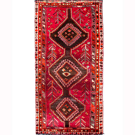 Shiraz Persian Rug 8'3" x 3'11" - Antique Geometric Blue, Red Hand Knotted | front view | SKU 111514