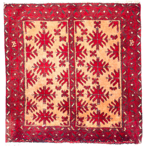 Baluch Persian Rug 2'6" x 2'2" - Semi Antique Mihrab Red, Blue Hand Knotted | front view | SKU 111820