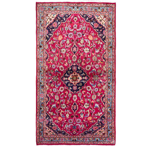 Kashmar Persian Rug 6'7" x 3'6" - Semi Antique Afshan Crimson, Ivory Hand Knotted | front view | SKU 111828