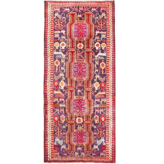 Ardabil Persian Rug 10x4 ft - Semi Antique Medallion Turquoise, White Hand Knotted | front view | SKU 110011