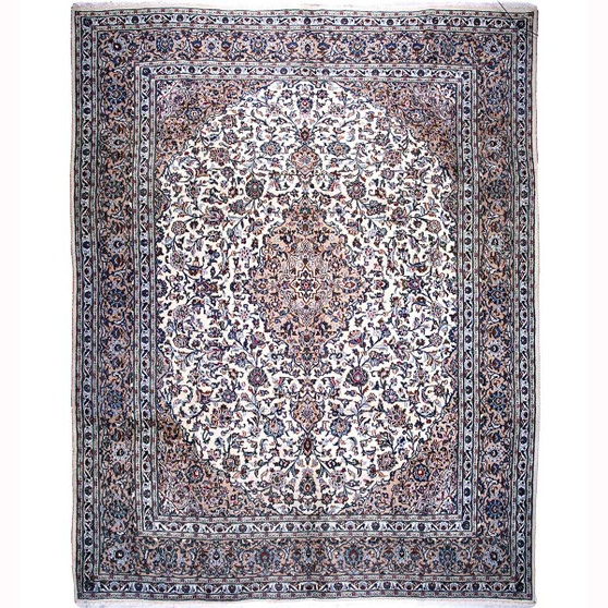 Kashmar Persian Rug 12x9 ft - Semi Antique Afshan Crimson, Ivory Hand Knotted | front view | SKU 112007